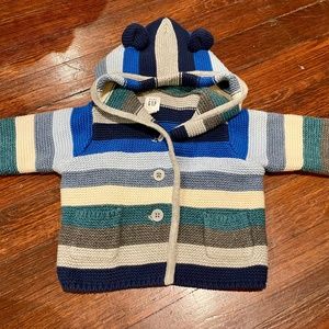 Adorable striped knit jacket with bear ears